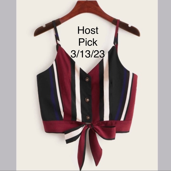 Striped Button Front Knot Hem Cami Top - Picture 1 of 6